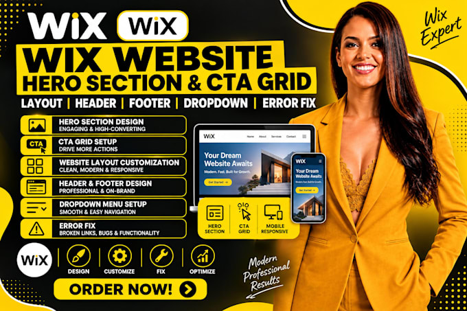 do wix website hero section cta grid wix layout header footer dropdown error fix