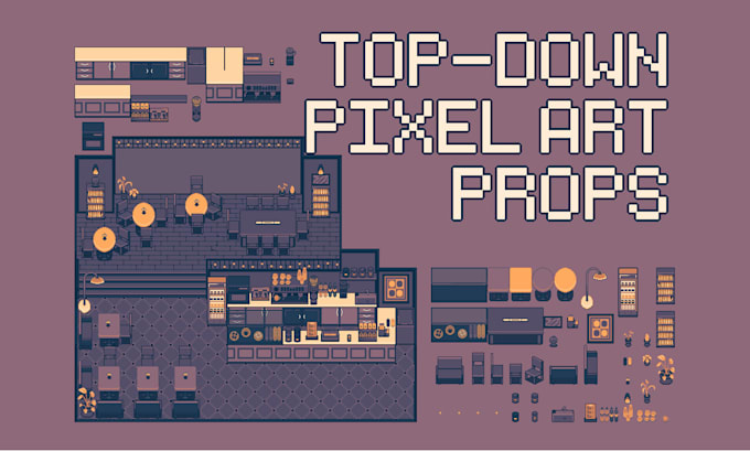 create topdown pixel art props, icons and environment assets
