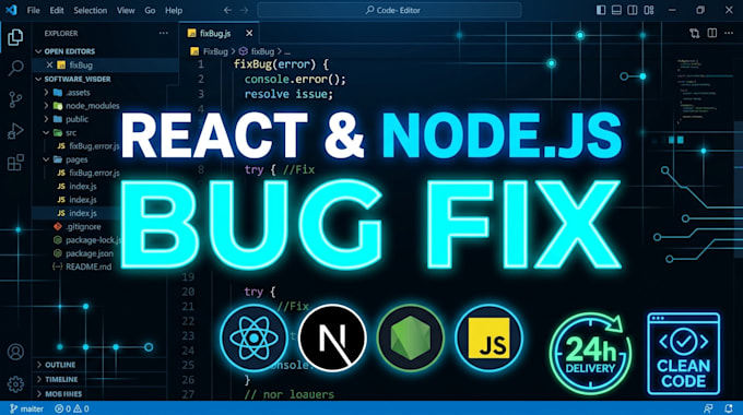 fix react nextjs and nodejs bugs and errors in 24 hours