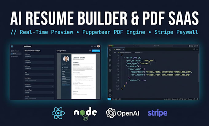 build ai resume builder saas web app in react js and node js