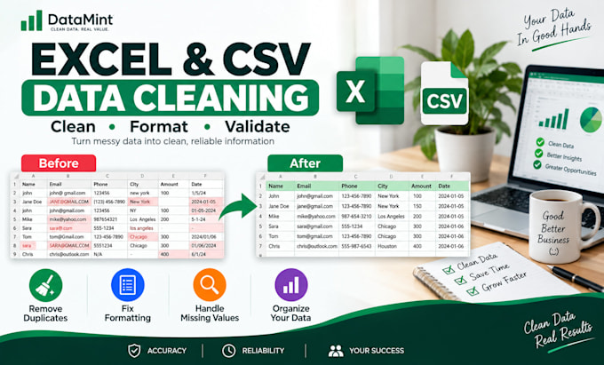 clean, format, and validate your excel or CSV data