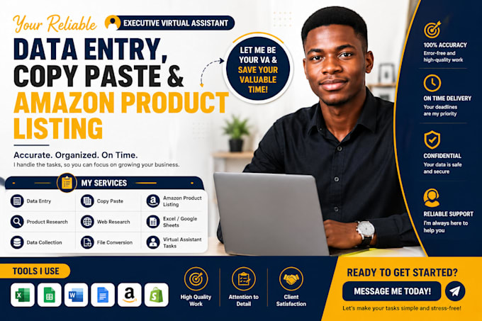 be executive virtual assistant for data entry copy paste amazon product listing