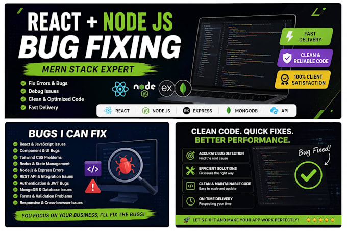 fix react node js mern stack bugs and errors