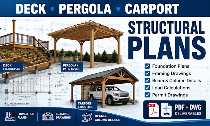 design deck pergola carport structural plans permit drawings
