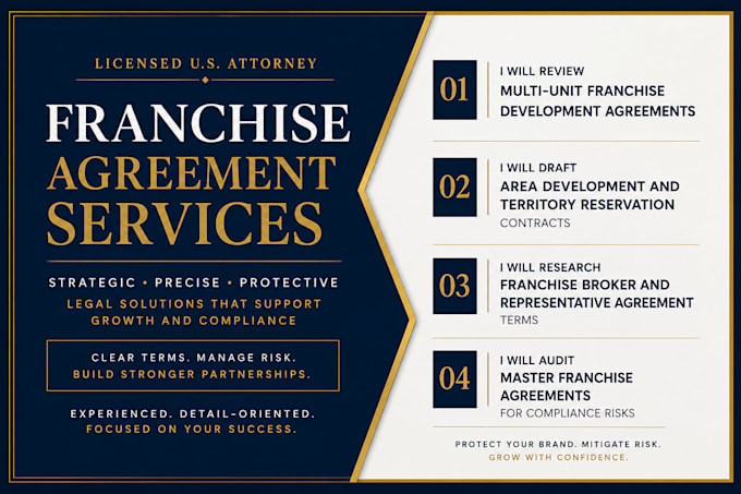 review and edit multi unit franchise development agreements as a US attorney