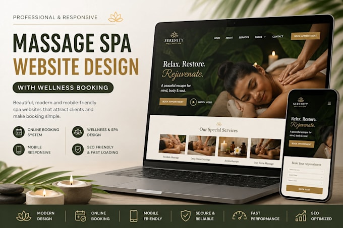 design massage therapy spa website with wellness booking