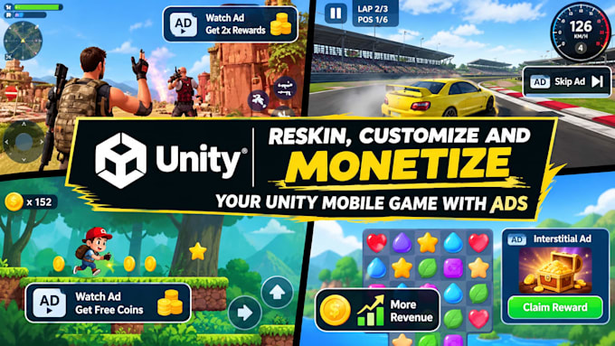 reskin, customize, fix, optimize and monetize your unity 2d or 3d mobile game