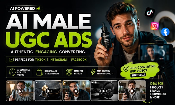 create ai male ugc video ads for your product, e commerce, amazon, tiktok, insta