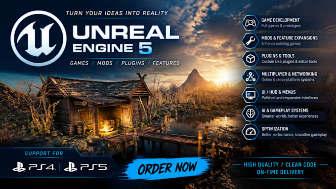 build unreal engine 5 games, mods, plugins, and custom features for PC, ps4, ps5
