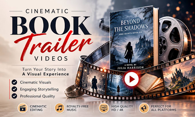 create cinematic book trailer, amazon book teaser, author trailer, promo video