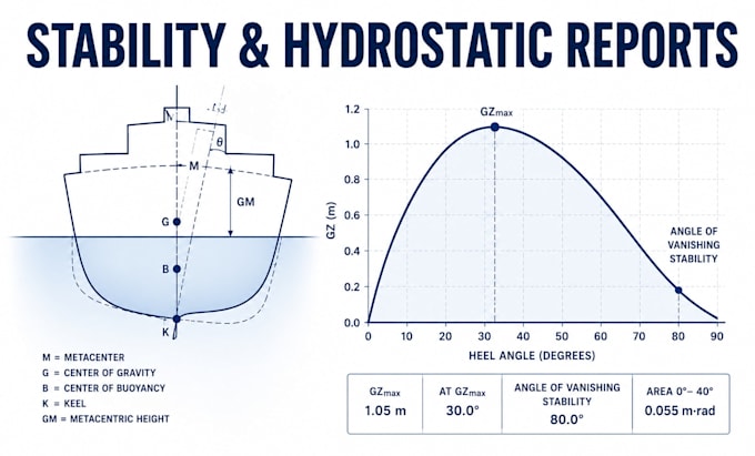 act as your naval architect for stability and hydrostatic reports