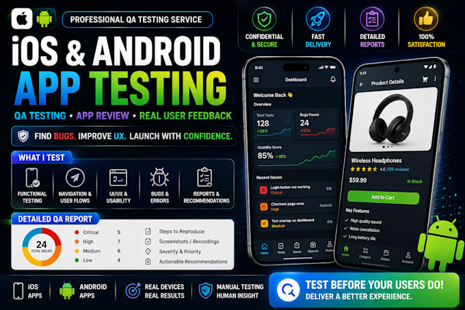 do ios and android app testing, QA testing and app review