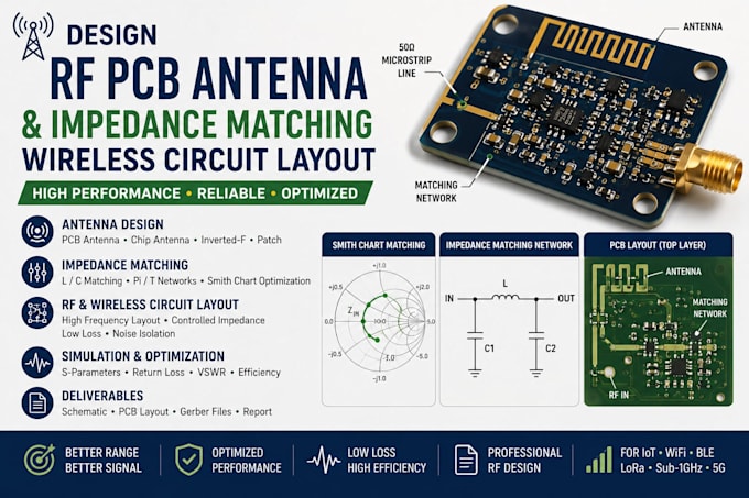 design rf pcb antenna impedance matching and wireless circuit layout
