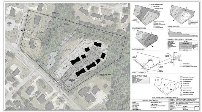 do site feasibility study for land development and building potential analysis
