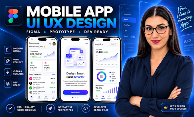 design mobile app UI UX in figma with interactive prototype