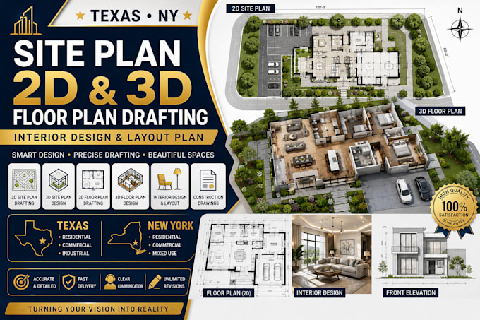 site plan 2d and 3d floor plan drafting interior design and layout plan texas ny