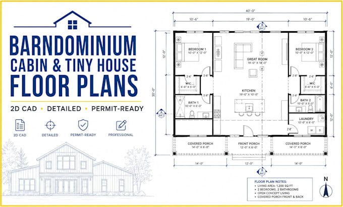 draft barndominium, cabin, and tiny house permit ready floor plans