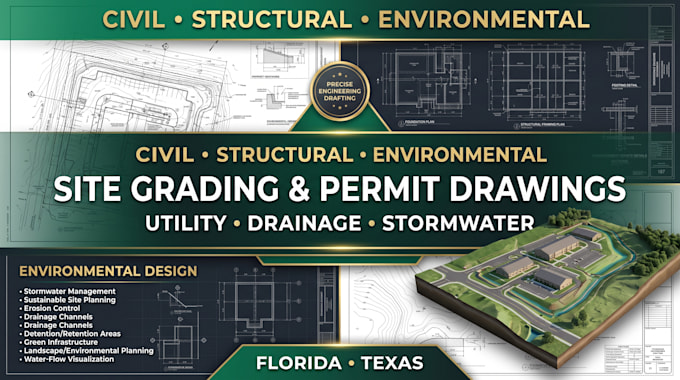 civil site grading plan structural permit drawing utility layout florida texas