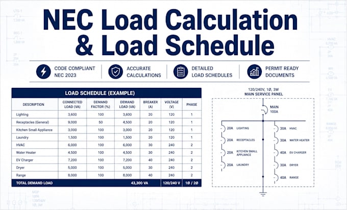 nec load calculation, load schedule and demand factor analysis