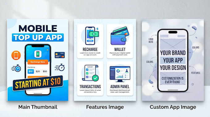 develop a mobile top up app with admin panel