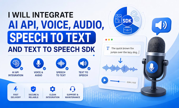 integrate ai API, voice, audio, speech to text and text to speech sdk