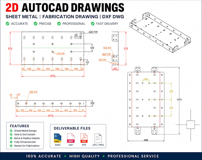 create professional 2d autocad mechanical drawings