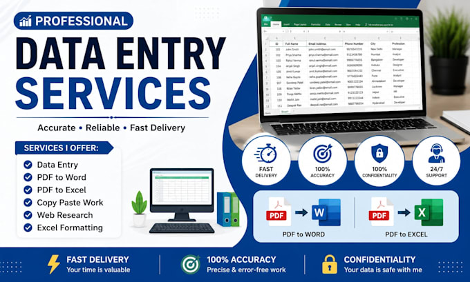 accurate data entry, excel data entry and PDF conversion