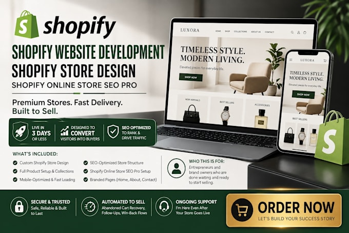 shopify website development, shopify store design, shopify online store seo pro