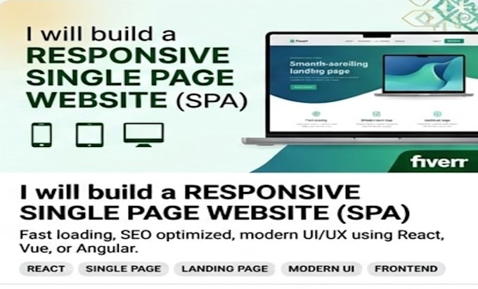 build a responsive single page website or react application spa