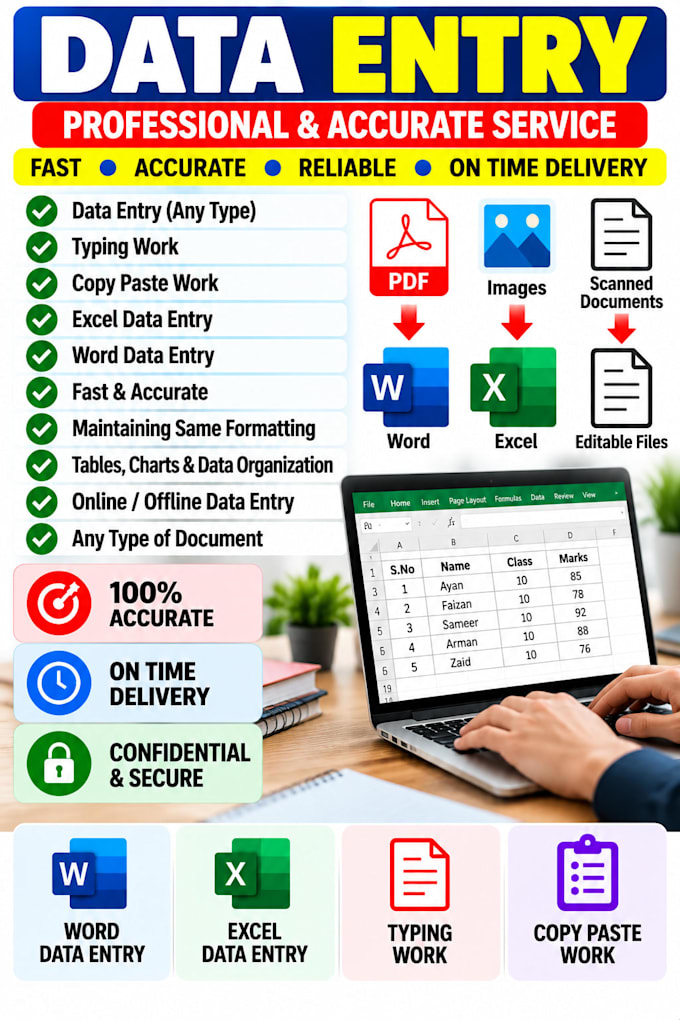 do accurate data entry, typing and copy paste work