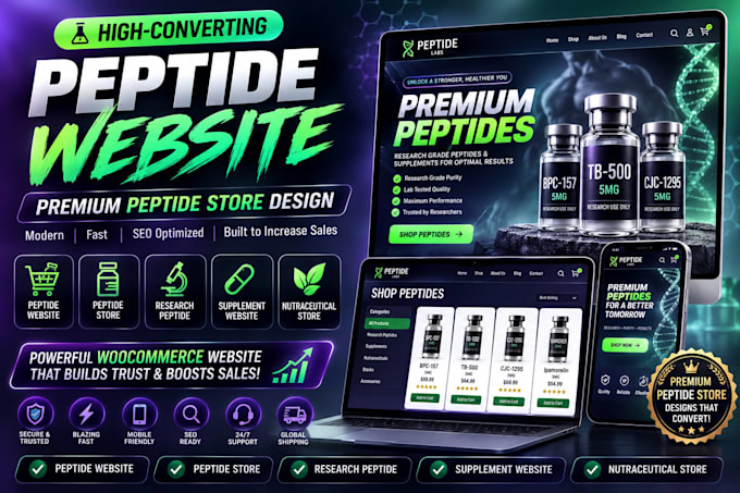 build peptide wocommerce website, peptide website, supplement website, peptide