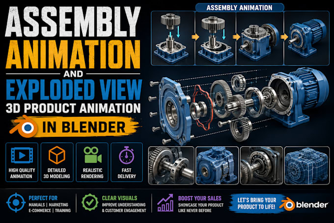 do assembly animation and exploded view 3d product animation in blender