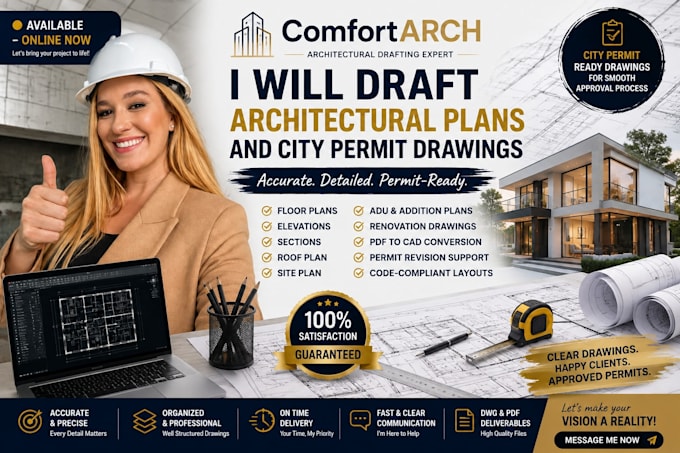 draft architectural plans and city permit drawing adus
