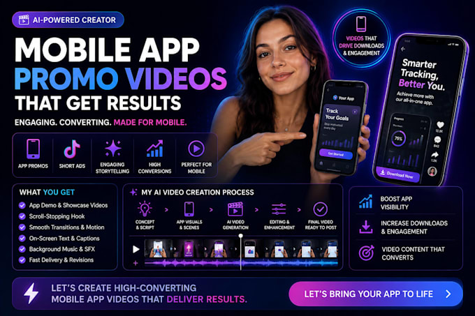 create an animated app demo ad with  motion graphics