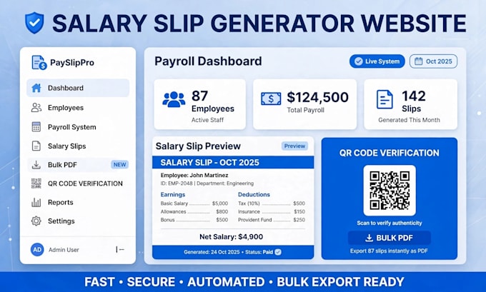 build professional salary slip generator website with qr code payroll system