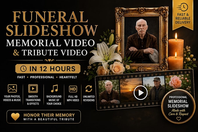create a funeral slideshow and memorial video in 12 hours