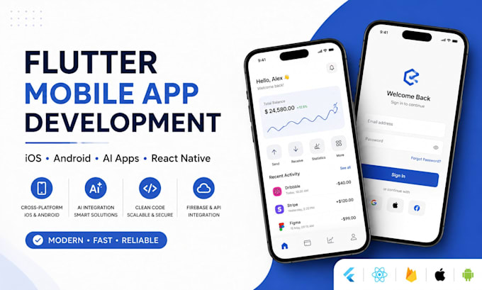 flutter mobile app development, ios android app, ai app creation react native
