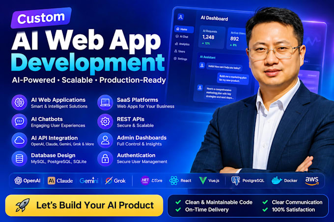 develop fullstack web apps, saas, ai powered solutions