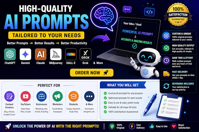 write powerful ai prompts for chatgpt, midjourney, gemini and claude