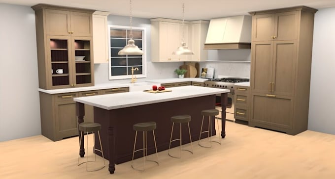 design kitchen cabinet in 2020 design with 2d plans, elevations and 3d renders