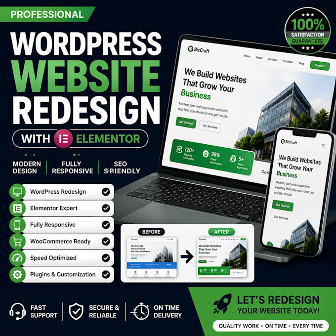 redesign wordpress website with elementor professionally