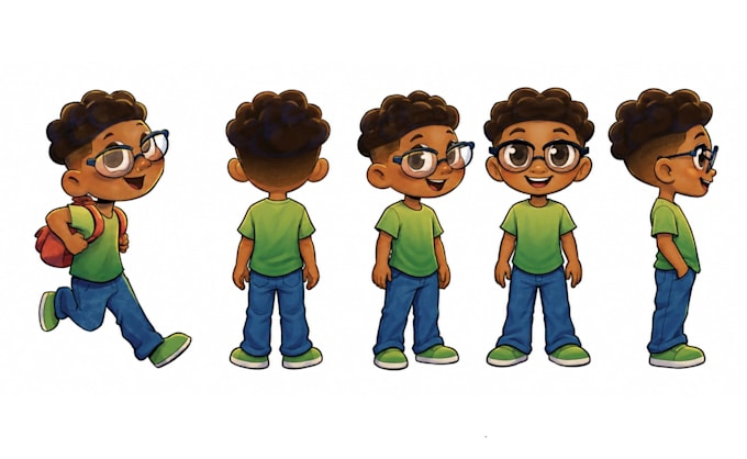 draw cute childrens book character turnaround expression sheets and pose sheet