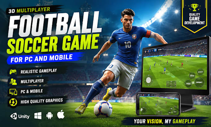 develop 3d football soccer game with multiplayer in unity