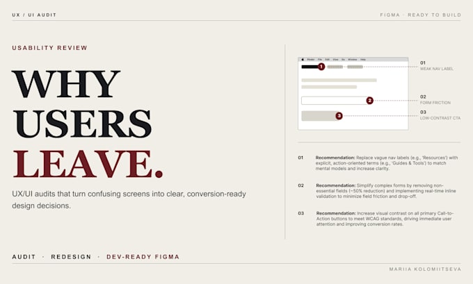 conduct a UX UI audit and give conversion focused redesign recommendations