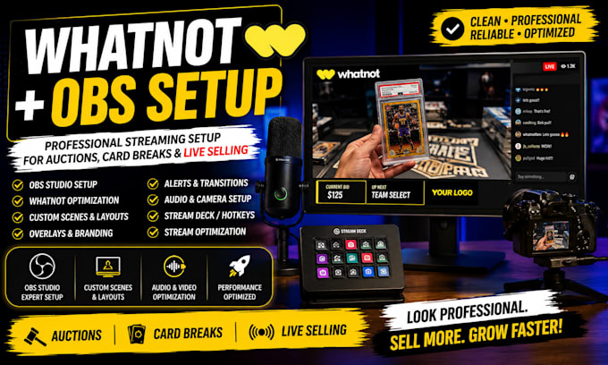 set up obs studio for whatnot live streaming, auctions and card breaks