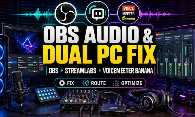 fix obs streamlabs voicemeeter banana audio issues and dual PC setup
