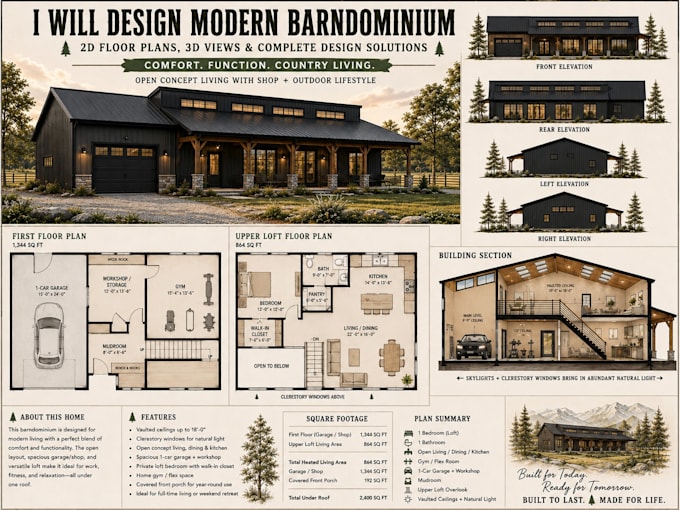 design custom barndominium and barn house floor plans with 3d modeling