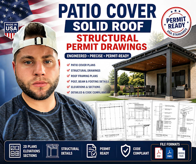 create patio cover solid roof structural permit drawings