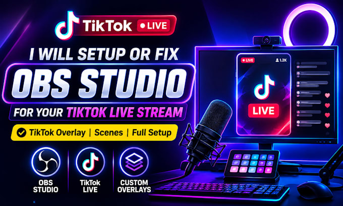 set up and fix obs studio for tiktok live stream, tiktok overlay
