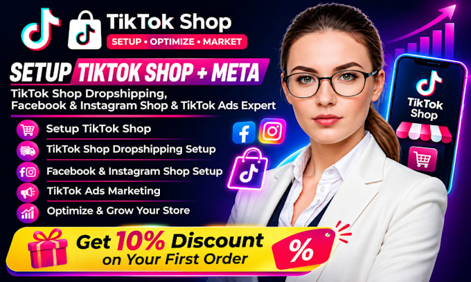 setup tik tok shop dropshipping, facebook instagram shop, tiktok ads marketing